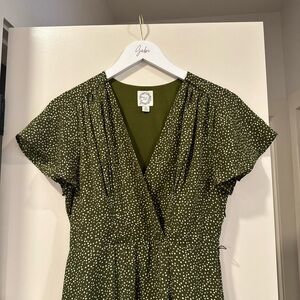 Blue Rain Olive Polka Dot Dress